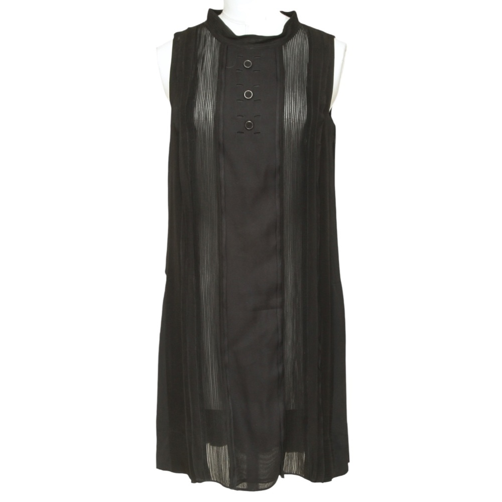 CHLOE Black Dress Sleeveless Pleats Skirt Silk Zipper Sz 36